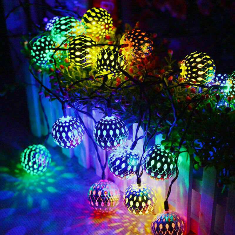 50/30/20LED Solar Tuin String Light Ourdoor Marokkaanse Metalen Bal Opknoping Lantaarn Fairy Light Outdoor Christmas Decor