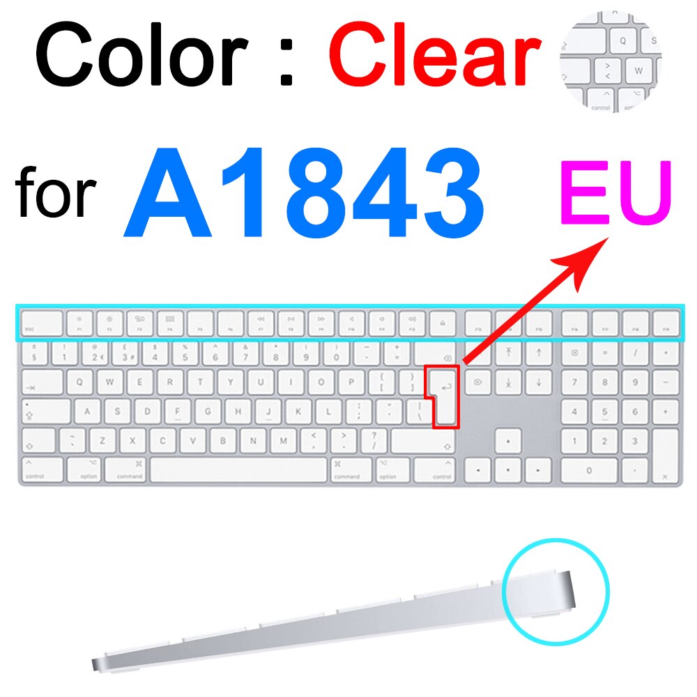 Keyboard Cover Voor Imac Draadloze Bluetooth Magic Voor Apple A1644 A1314 A1843 A1243 G6 Numeriek Toetsenbord Clear Eu Ons Protector huid: Clear for A1843 EU