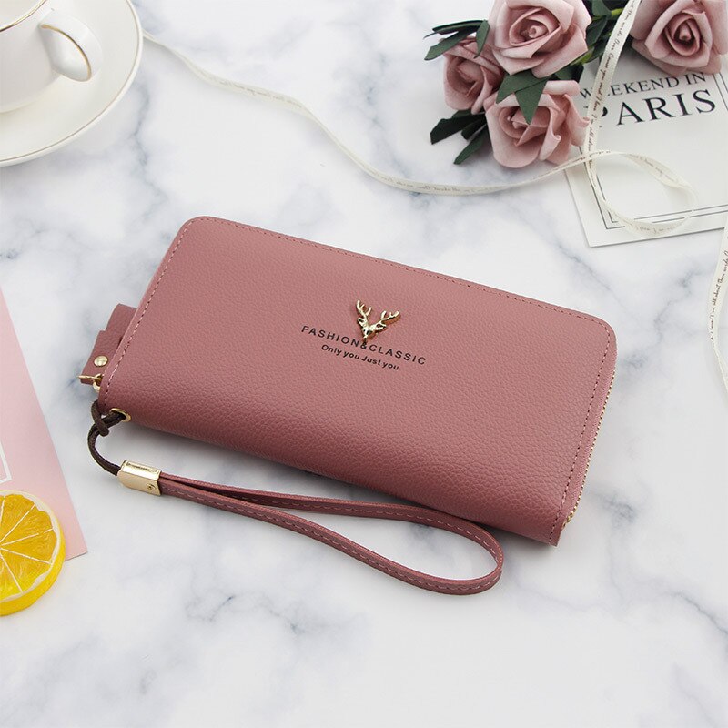 Dames clutch portemonnee grote capaciteit portemonnee lang kort muntvak pu lederen dames portemonnees: Donkerroze