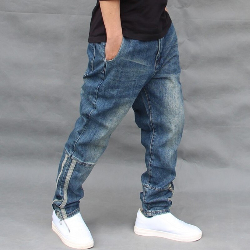 Pantalones vaqueros bombachos holgados para hombre, ropa de calle estilo Hip Hop, con cremallera, elásticos, a la , de verano