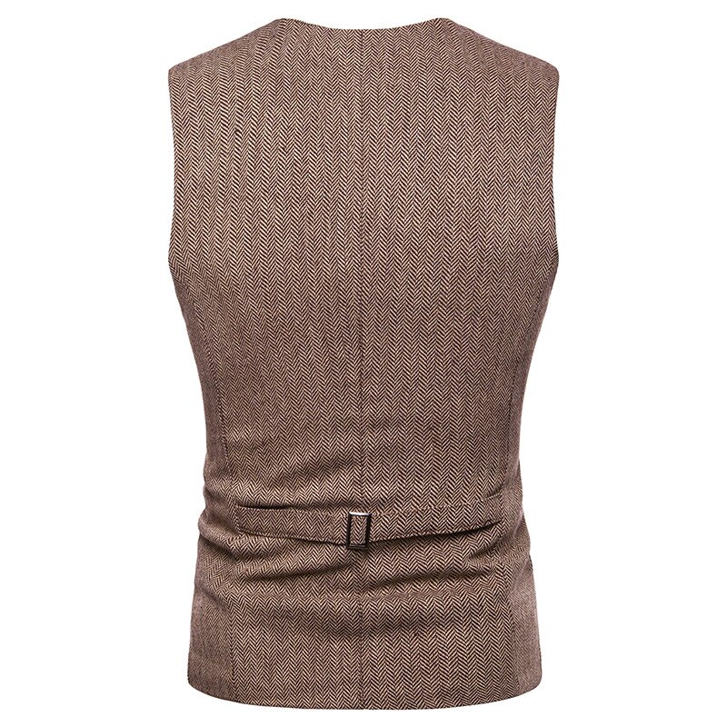 Vintage Bruin Tweed Pak Vest Mannen Mouwloze Visgraat Tweed Smoking Vest Mannen Business Bruiloft Vesten Xxl