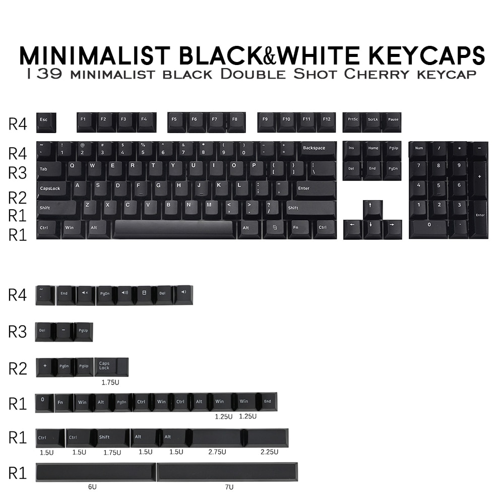 139 Keys PBT Keycap Cherry Profile Double Shot Minimalist white Black Keycaps For CHERRY Ducky iKBC Mechanical Gaming Keyboard