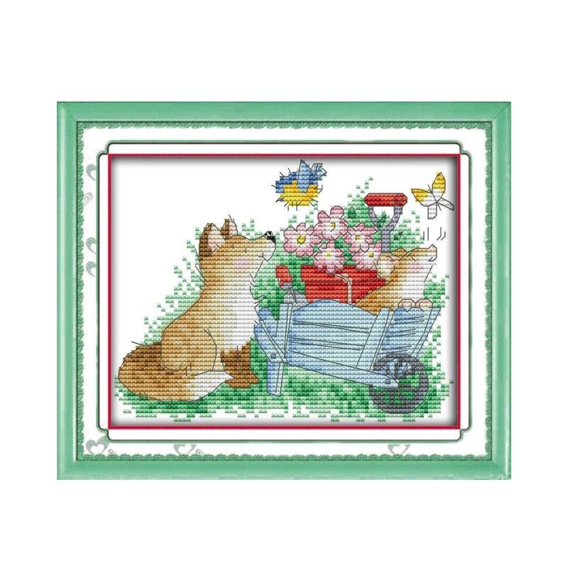 Perro hecho a mano DIY bordado punto de cruz impresión tela bordada perro animal patrón DMC hilo de bordar pintura colgante: green / 9CT