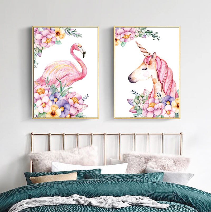 Toile avec motif de licorne flamand rose 11CT | Sur toile avec impression DMC, broderies en tissu point de croix avec points de croix chinois