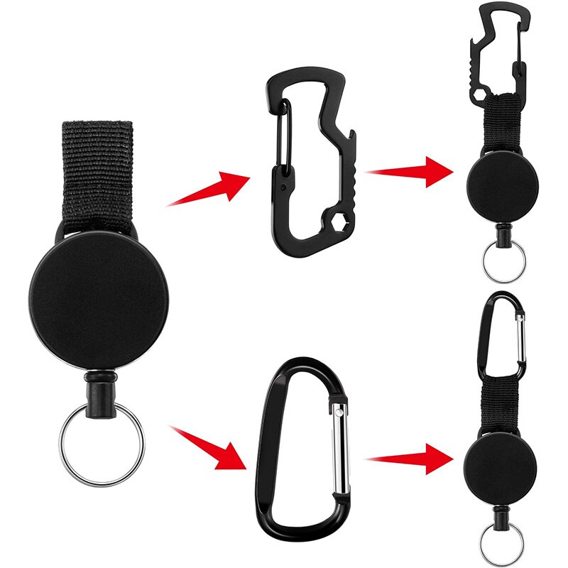5 Pack Retractable Keychain Badge Holder Reel with Belt Clip, Steel Wire Cord and D Shape Key Ring for Key Holder