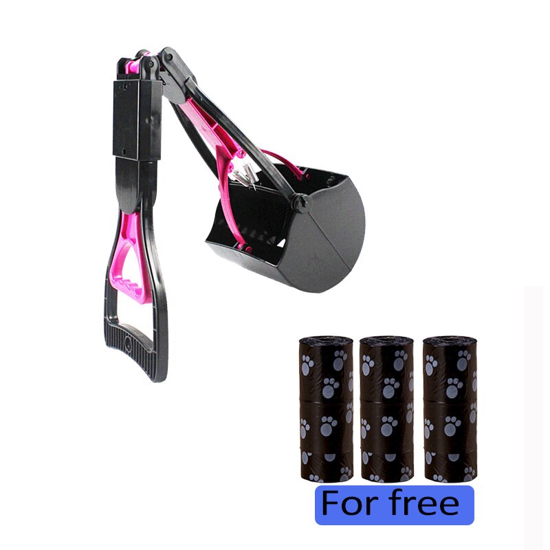 Portable Dog Feces Picker Foldable Pet Manure Clip Outdoor Use Pet Poop Storage Box Dog Sanitary Fittings With Garbage Bags: Style 1pink / L