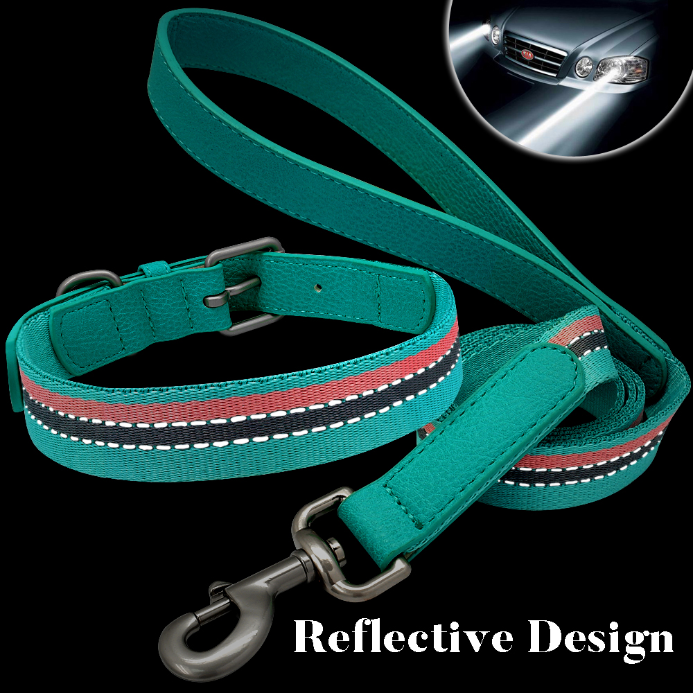 Nylon Halsband En Riem Set Verstelbare Reflecterende Strip Halsbanden En Huisdier Wandelen Lead Leash Voor Small Medium Honden pitbull