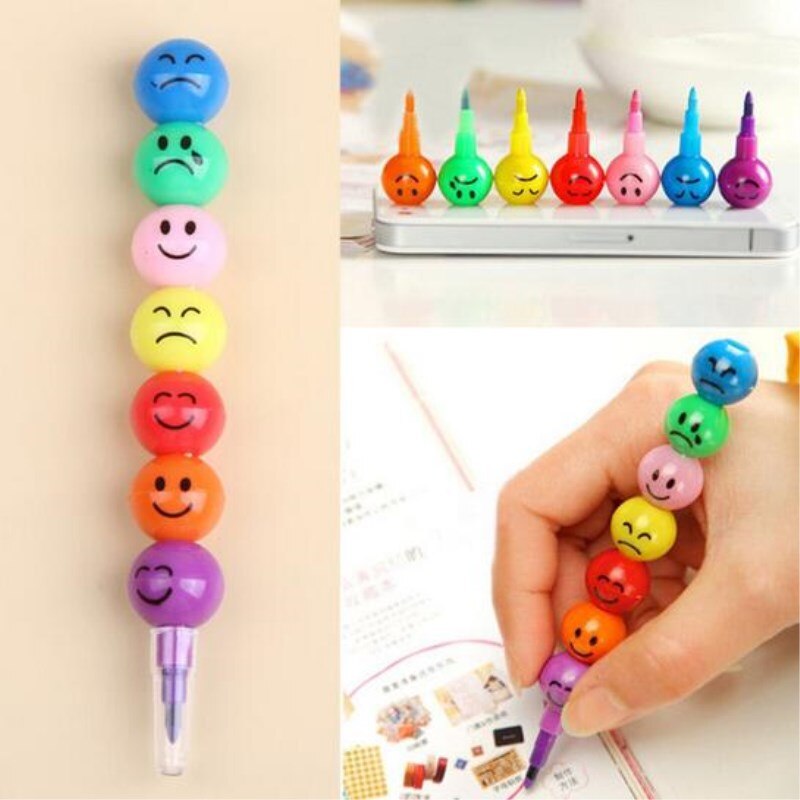 7 Colors Crayons For Kids Wax Crayon Sugar-Coated Haws Cartoon Smile Graffiti Pen Stationery