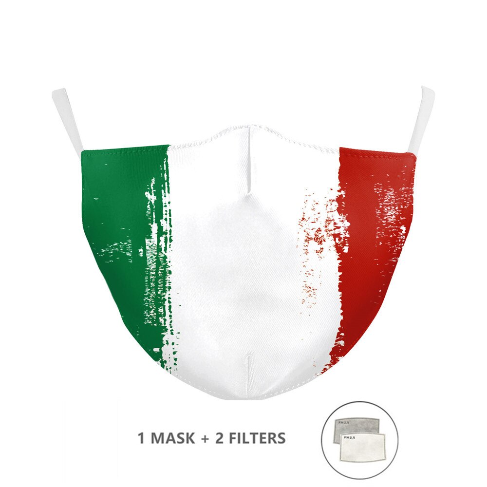 Masque buccal avec filtre drapeau d&#39;italie, réutilisable, ajustable, PM2.5, anti-poussière, protection en tissu lavable