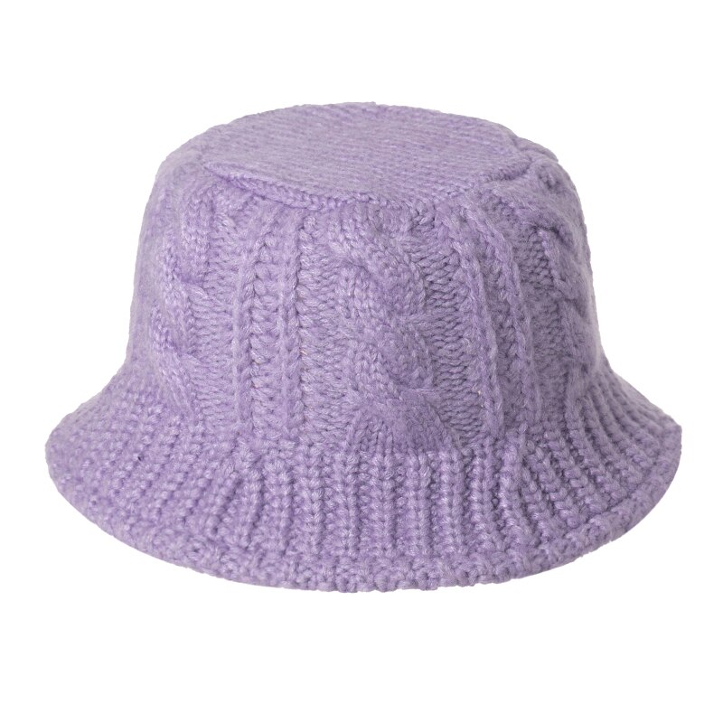 FOXMOTHER Black White Solid Winter Braid Knitted Bucket Hats Winter Warm Caps For Women Ladies gorros Fishing Caps: Lavender