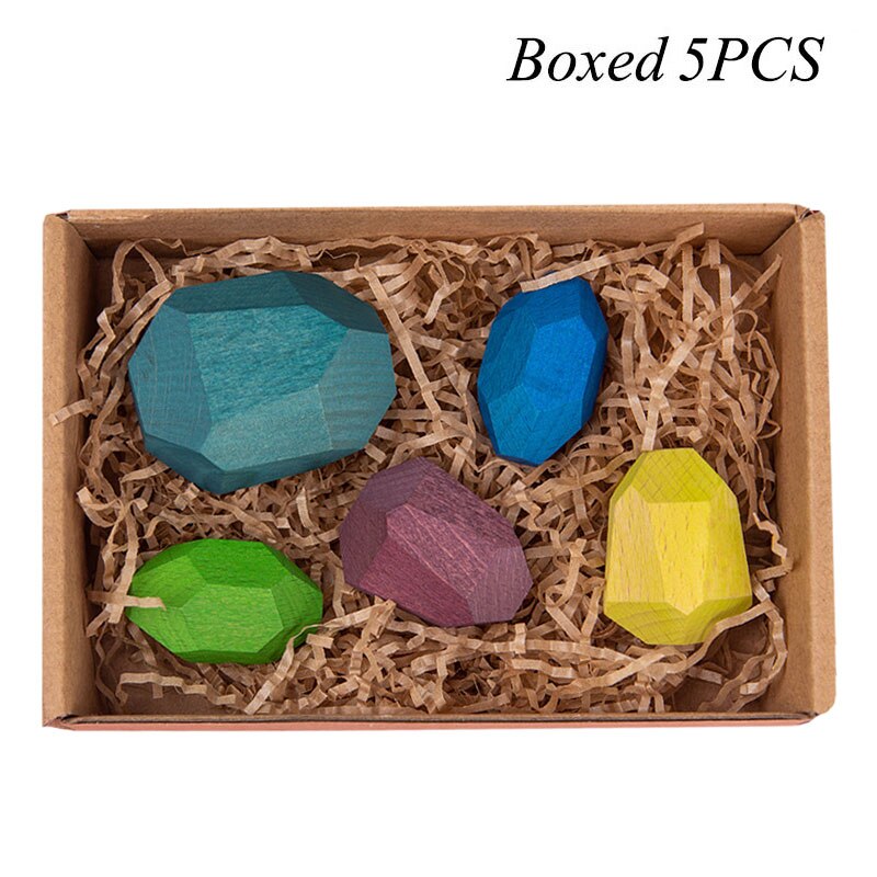 Kinderen Houten Kleurrijke Steen Jenga Bouwsteen Educatief Speelgoed Nordic Stijl Regenboog Stapelen Spel Houten Speelgoed: N-Boxed 5pcs