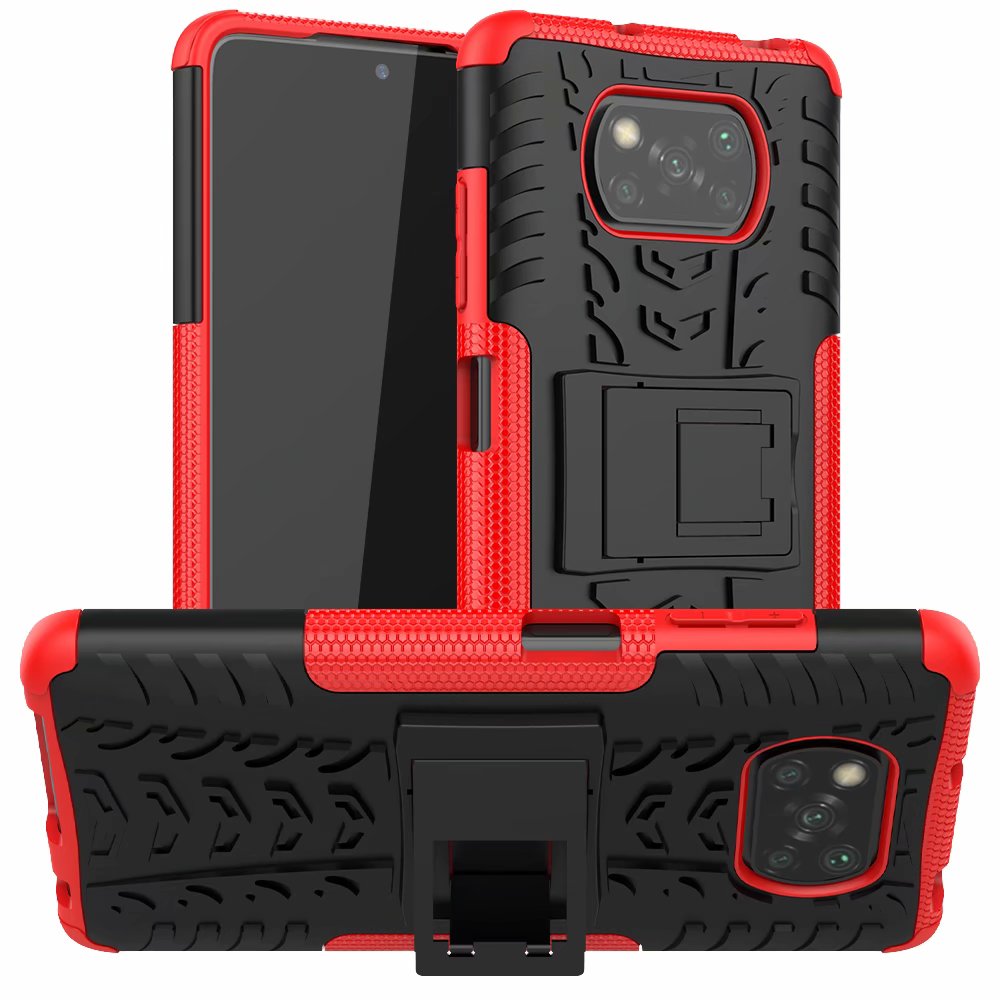 Armor telefoonhoesjes voor xiaomi poco  x3 nfc-hoesje + gehard glas, zachte pc-gel, hybride bescherming, siliconen harde hoes: Rood / Enige geval