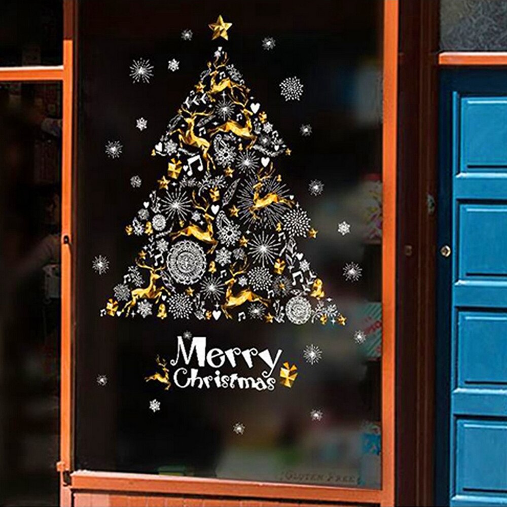 Christmas Wall Sticker Home Decor Store Hanging Jingle Bell Snowflake Reindeer Greeting Home Decor Window Decoration wallpaper