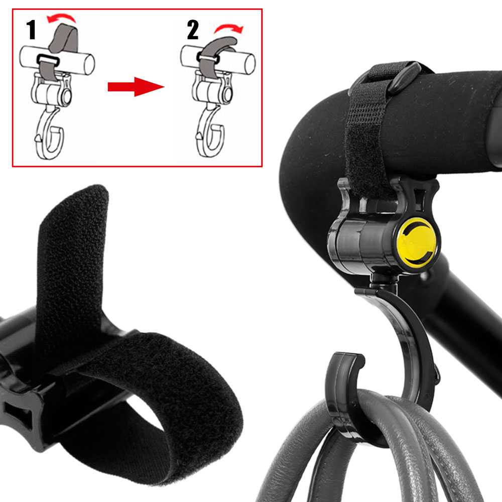 Ocioduplo 2x ganchos carrinho de carrinho carrinho de carrinho de carrinho de propósito cabide para o bebê sacos de fraldas preto velcro cadeira de carro estável