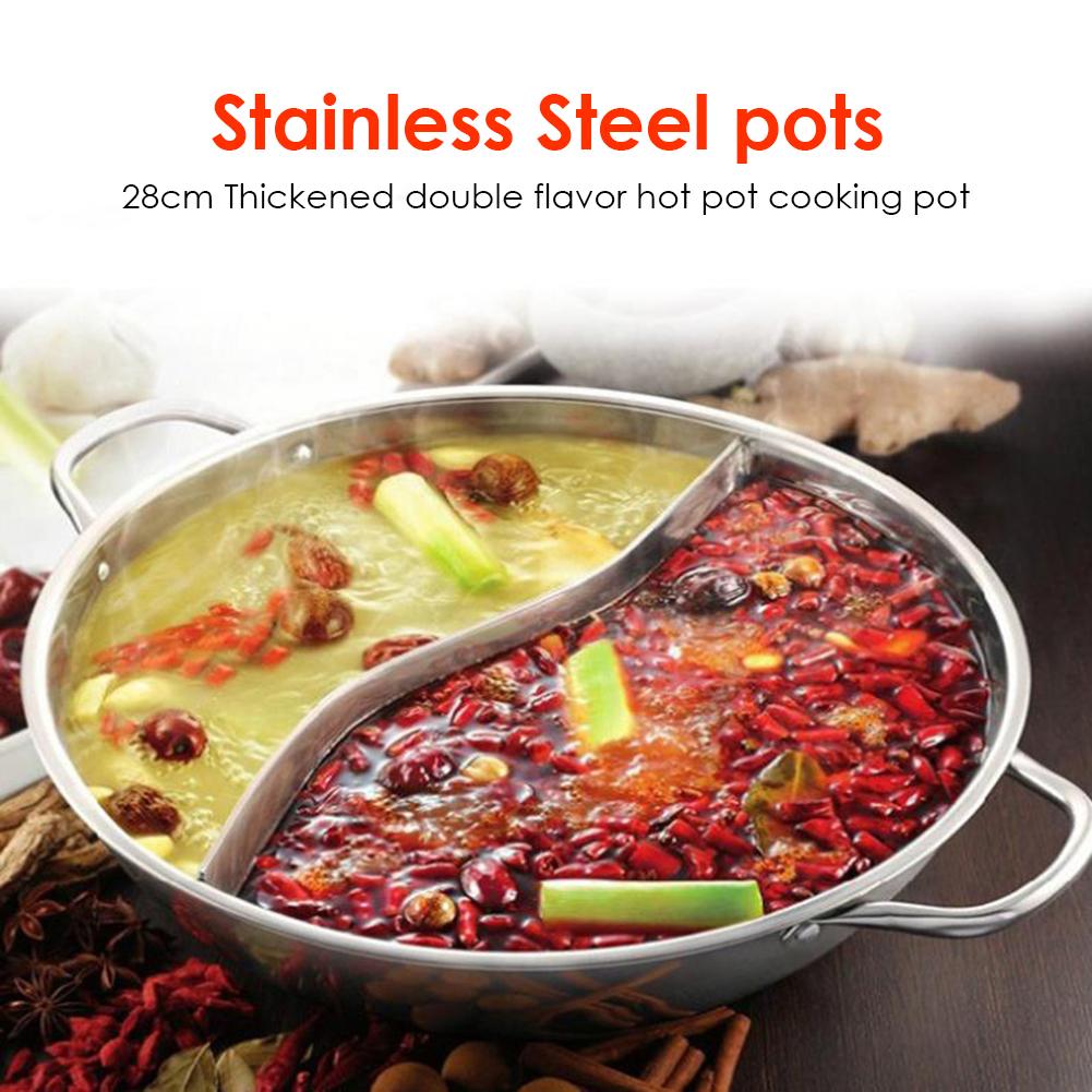 28cm Stainless Steel Pot Single-layer Kitchen Thicken Soup Stock Cooking Mandarin Duck Pot Durable Binaural Cookware