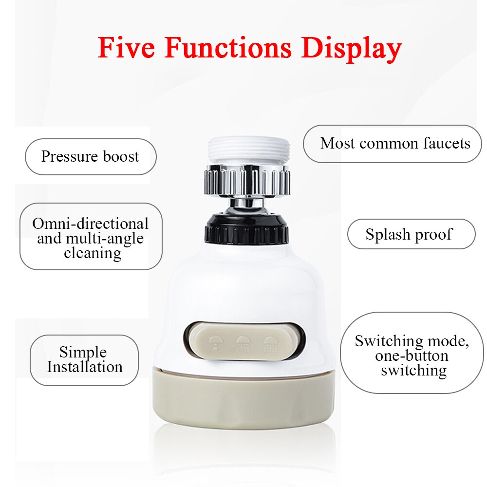 Kitchen Moveable Flexible Tap Head Shower Diffuser Rotatable 3 Mode Spray Nozzle Adjustable Booster Faucet Kitchen Accessories