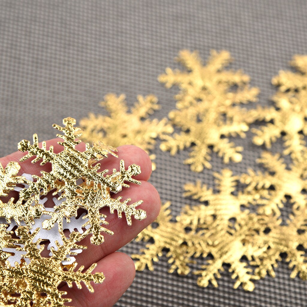 100Pc Goud Zilver Doek Kerst Sneeuwvlok Confetti Kerst Decoratie 4Cm