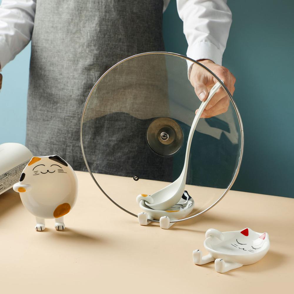 Cute Ceramic Storage Rack Shelf Chopstick Rest Spoon Holder Pan Cover Drainer Dish Drying Rack Pot Lid Holder Kitchen Organizer