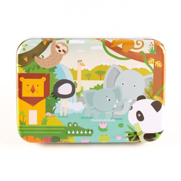 120 stück Eisen Box Verpackung Holz Cartoon Puzzle Spielzeug Kinder Intelligenz Entwicklung Tangram Und Jigsaw Puzzle Spielzeug: Forest