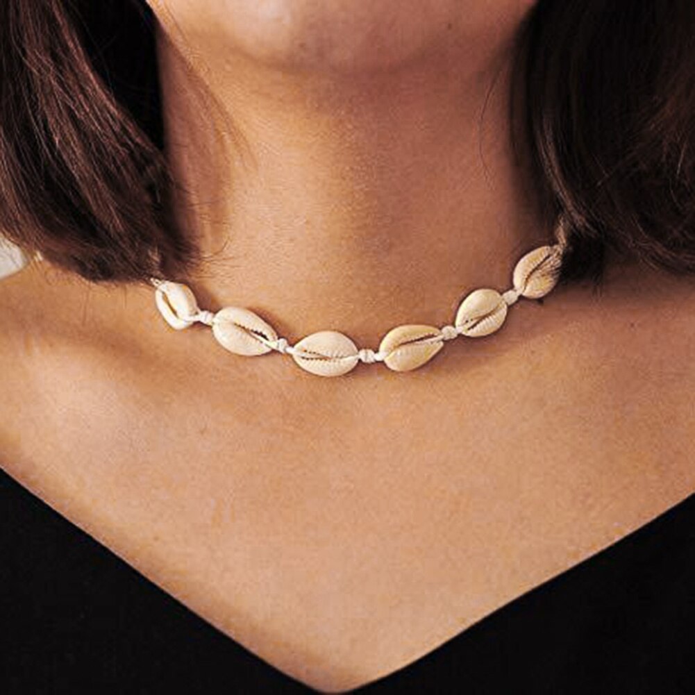 Svart vit rep kedja naturals snäckskal choker halsband handgjort skal halsband choker sommar strand charm kvinnor smycken