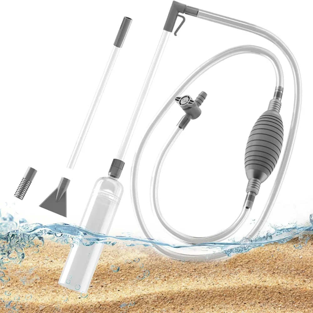Kit de herramientas de limpieza para lavado de hielo y cambio de agua, sifón para acuario, grava al vacío/arena, con tubo de extensión, grande