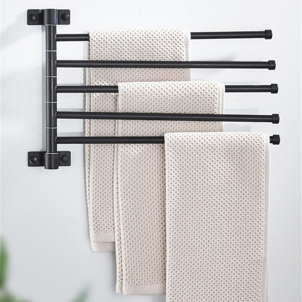 180° Swivel Towel Bar Bathroom Wall Mounted Removable Towels Storage Rack Punch-free Strong Load-bearing Laundry Drying Shelves