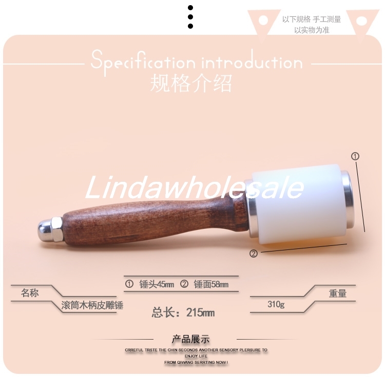 DIY handmade leather craft hammer printing tool nylon hammer with wooden handle: Light Grey