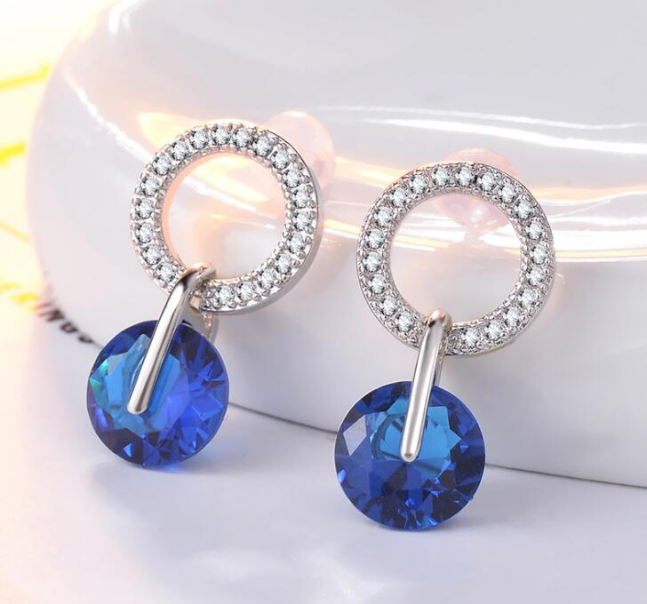 Luksus kvindelige hvide runde øreringe 925 sølvfyldte bryllups smykker dobbelt krystal zirkon øreringe til kvinder: 7