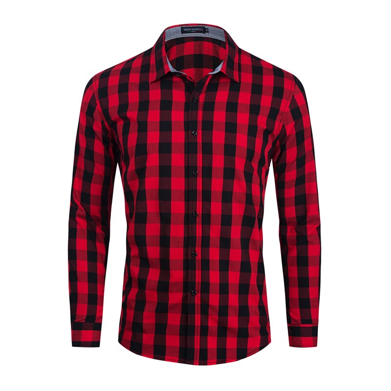 Efterår plaid rød skjorte herre slim fit business casual social langærmet ternet skjorter i ren bomuld ,fm274