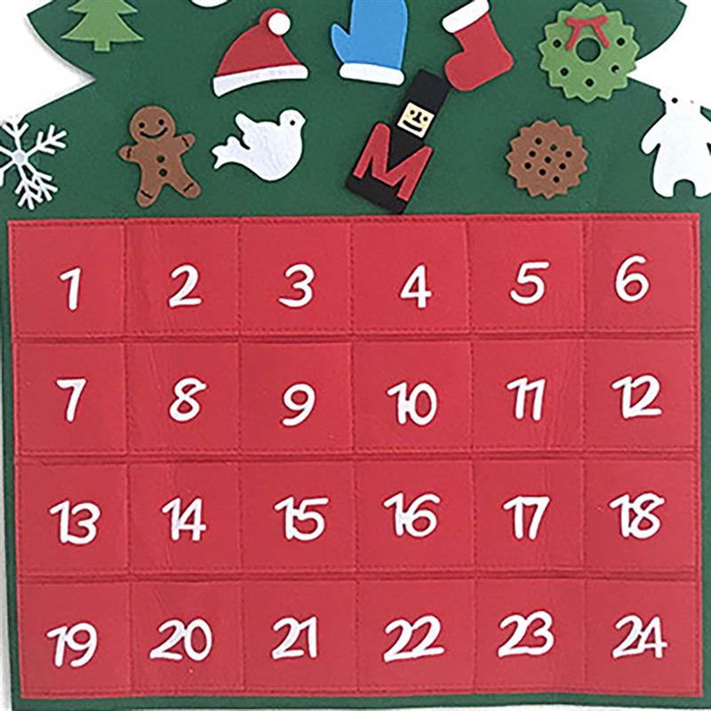 Söt filt hängande tyg julgran adventskalender med fickor för xmas dekoration barn unge leksak jul dekoration