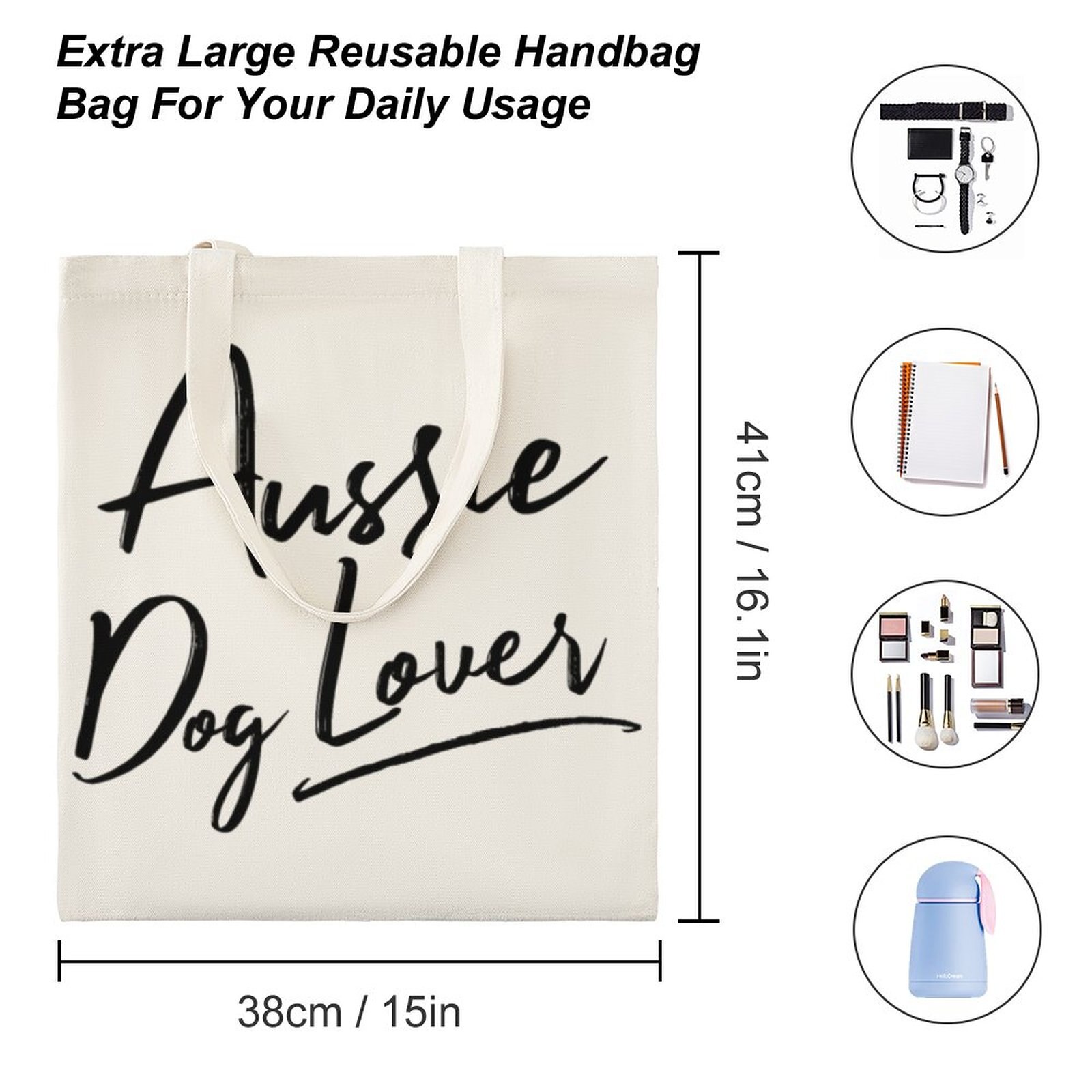 Auusie Hond Lover Black Tote Bag Wit Handtassen Grote Capaciteit School Boeken