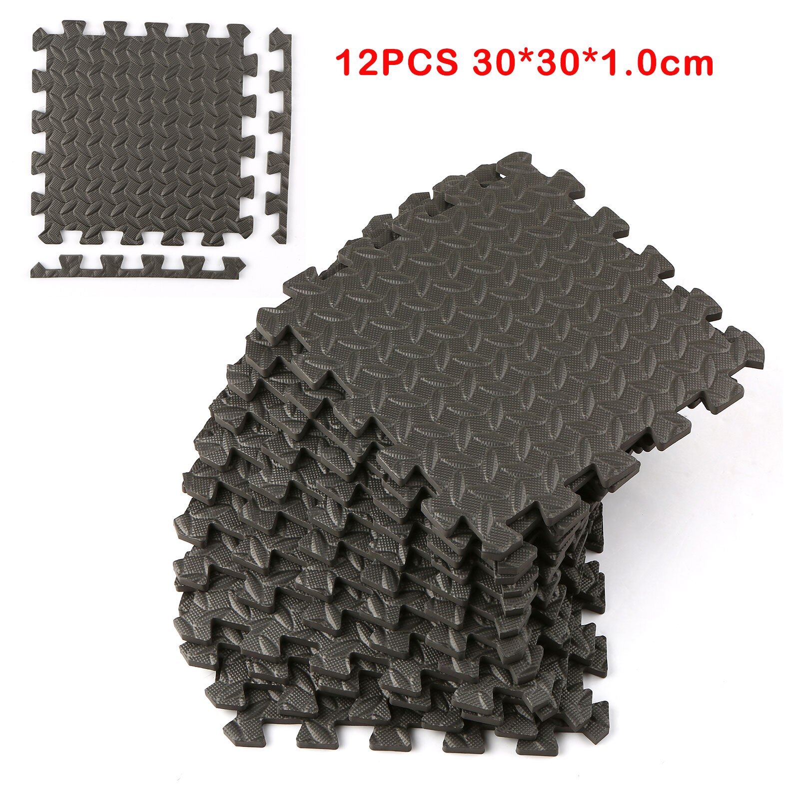 Alfombrillas de goma EVA de grano para suelo de gimnasio, esteras de empalme, alfombras de retazos, amortiguación gruesa de salones de fitness, 30x30 cm, 12 unidades: 30x30x1cm