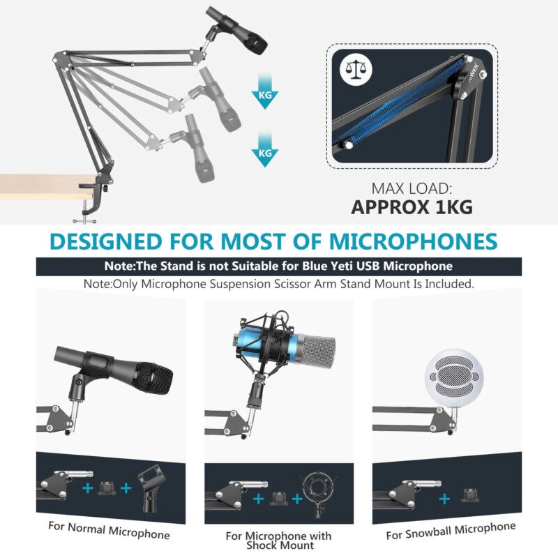 Neewer Studio Microphone Suspension Boom Scissor Arm Stand for Radio Broadcast