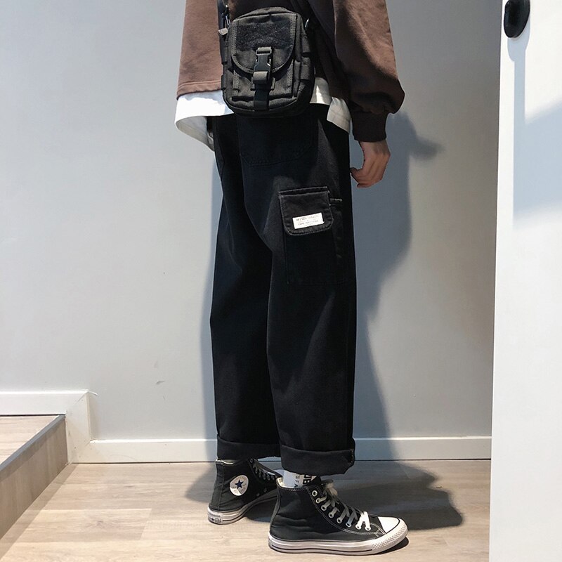 Jeans herr vida benfickor solid dragkedja plus storlek 3xl ankellång herr harajuku trendiga streetwear ulzzang par löst chic