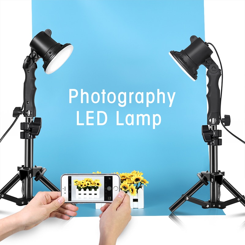 Fotografie 12W Led Lamp Gloeilamp Handvat Tafel Verlichting Doos Met 2 Stuks 37Cm Licht Statief Stand Voor foto Studio Portret Telefoon