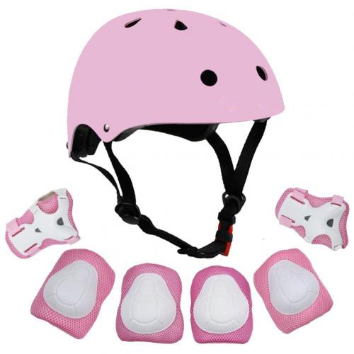 3 ~ 9 jaar kinderen fiets rolschaatsen knie elleboog pols beschermende uitrusting skateboard helm set fietsen skateboard bescherming benodigdheden: Roze