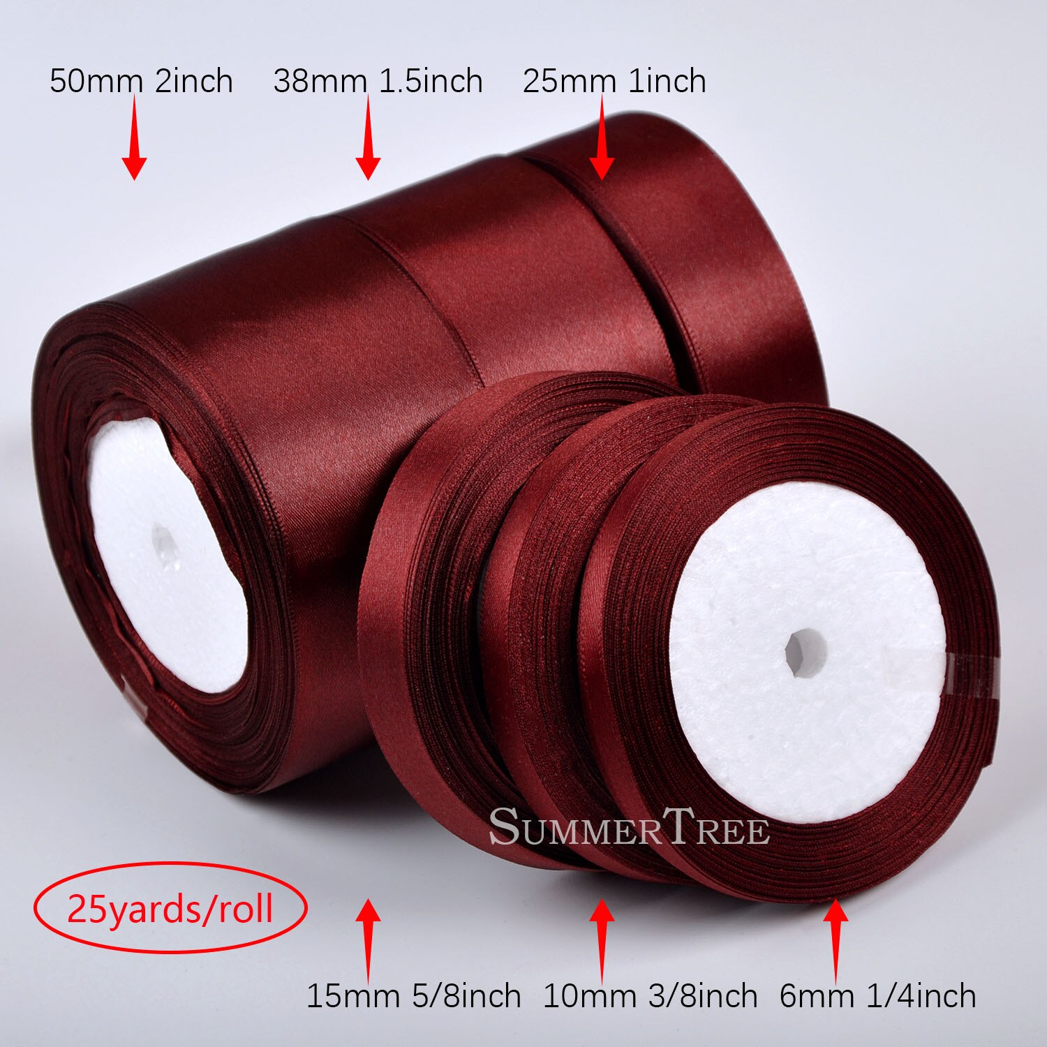 1 Roll Bourgondië 25Yards 6Mm-50Mm Satijnen Lint Sjerp Boog Handgemaakte Diy Craft Wedding Party supply Banket Decoratie: 25mm