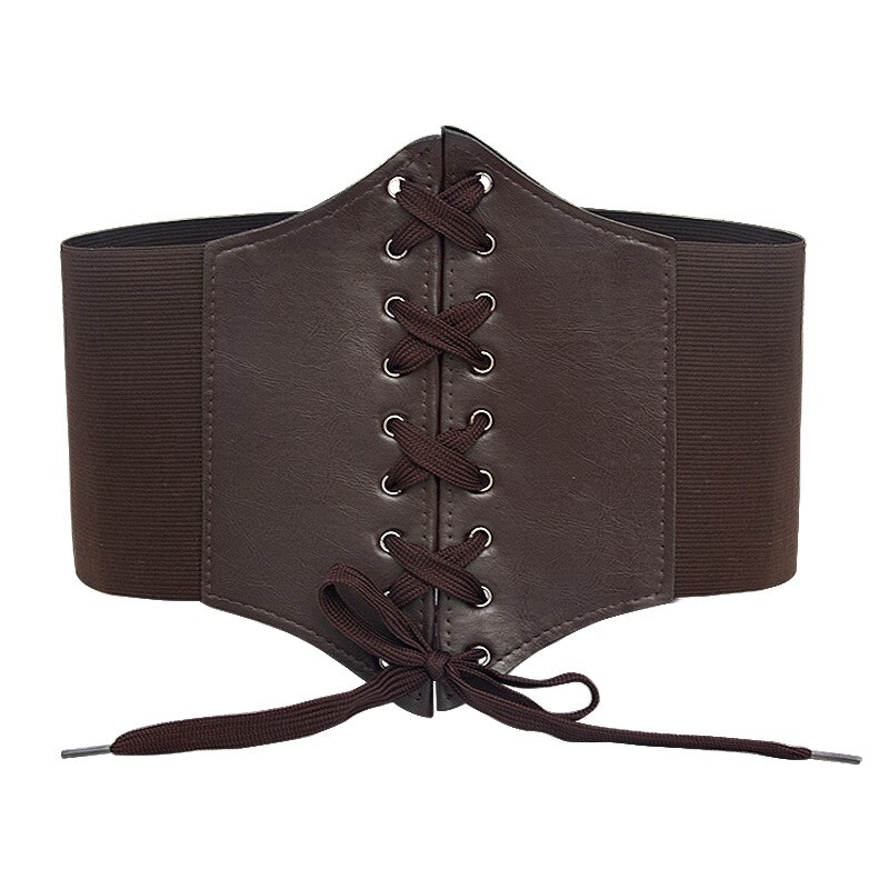 PU Leather High Waist Belt Super Wide Tied Waspie Belt for Dress Elastic Lace-up Cinch Women Corset Belt: coffee