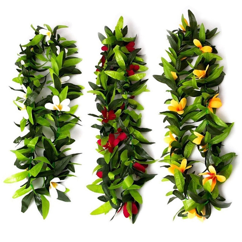 Collares de flores artificiales de hoja de Lei hawaiana Tropical para disfraz de Hula y en la playa, Luau Leis, 3 uds.: Default Title