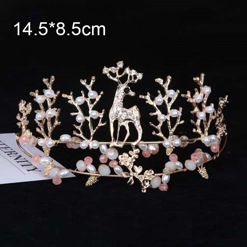 1PC Crystal Diamonds Pearl Crown Cake Toppers Baptism Birthday Wedding Cake Decoration Supplies Happy Birthday Hats Tiara: pink pearl