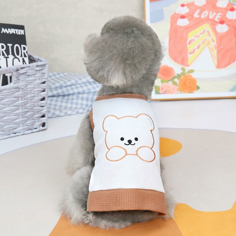 T-shirt brodé pour petits chiens, chat, chiot, robe pour animaux de compagnie, vêtements pour Couples, T-shirt, jupe mignonne, petit ours, printemps et été: waistcoat / M