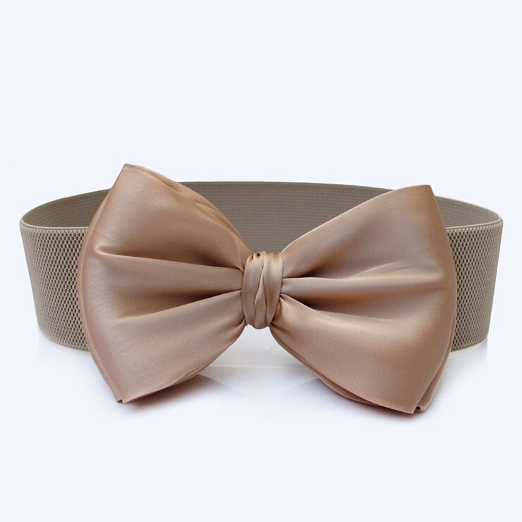 Kasure-cinturilla elástica con lazo grande para mujer, cinta elástica de Color sólido, cinturón de cintura con lazo, decoración de vestido, Cumerbunds: beige