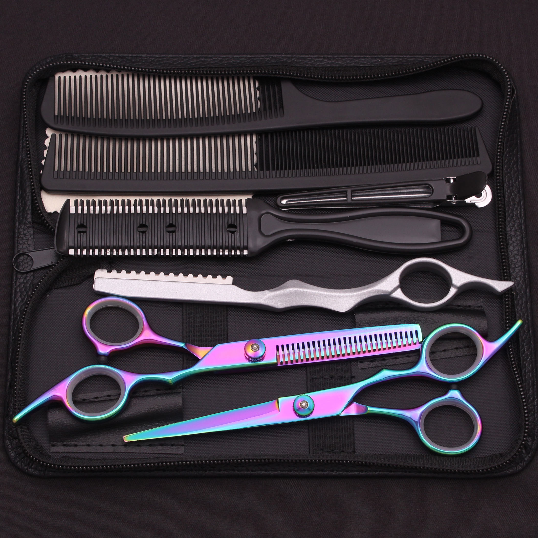 6.0 ''Haar Schaar Roestvrij Knippen Schaar Dunner Kappers Kapsel Kam Scheermessen Set Salon Kapper & Thuis C1001: Licht Geel