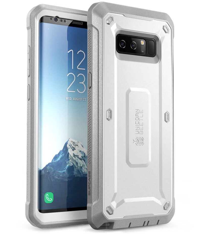 SUPCASE For Samsung Galaxy Note 8 Case UB Pro Series Full-Body Rugged Holster Protective Cover with Built-in Screen Protector: White