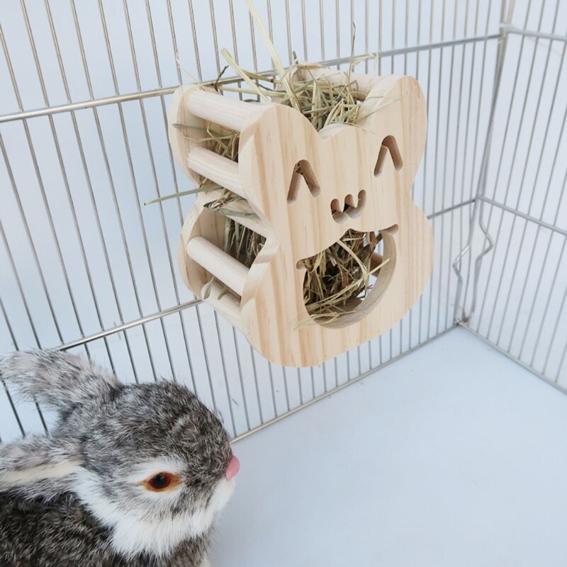 Wooden Rabbit Hay Feeder Wall-Mounted Hay Manger Hamster Guinea Pigs Food Feeding Rack Small Pets Chinchilla Grass Feeder Bowls