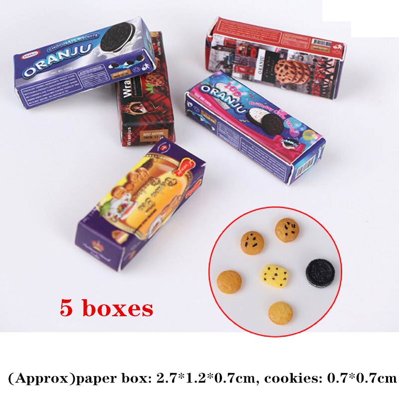 5 Box Simulation Mini Cookies for Miniature Dollhouse Kitchen Snack Food Toy