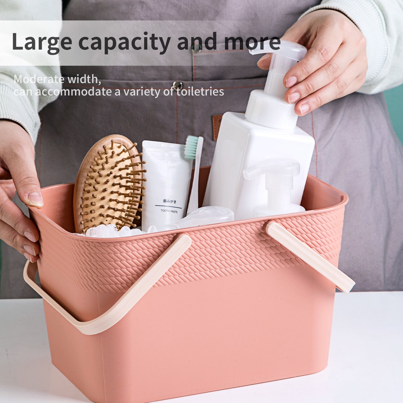 Cesta de baño con mango, cesta de almacenamiento para ducha, organizador de maquillaje, artículos diversos, caja organizadora de baño, 1 ud.