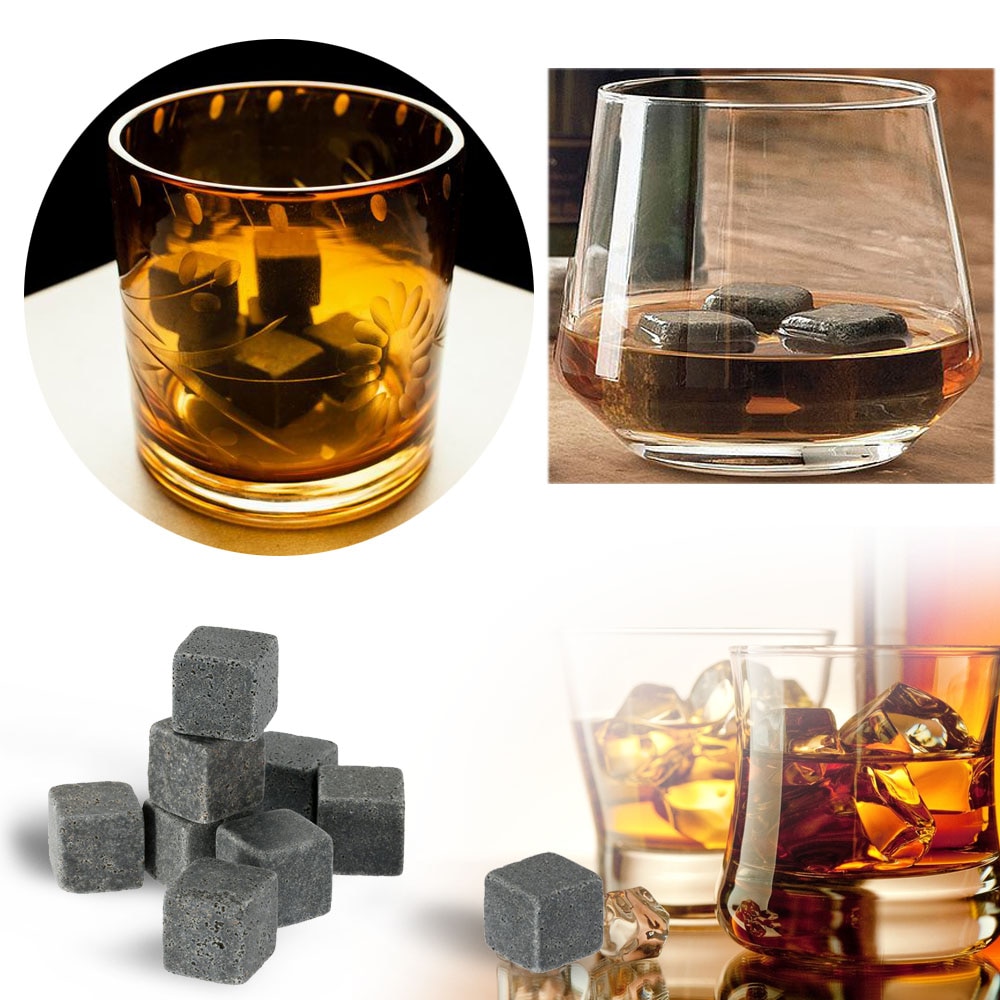 9 Pcs Herbruikbare Whisky Ice Stones Wijn Drinks Cooler Cubes Whisky Rocks Graniet Pouch