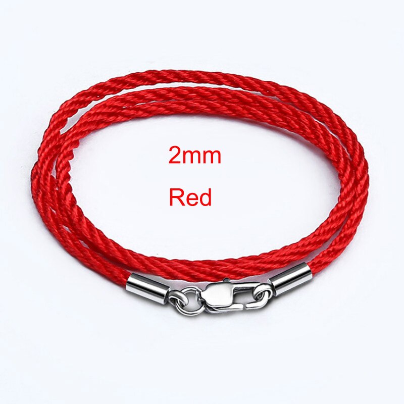 Cordón rojo y negro hecho a mano de algodón, cadena de cierre de langosta de acero inoxidable 316L, colgante DIY, collar, dijes para encontrar joyas, 2mm, 3mm: 25 mm / Negro