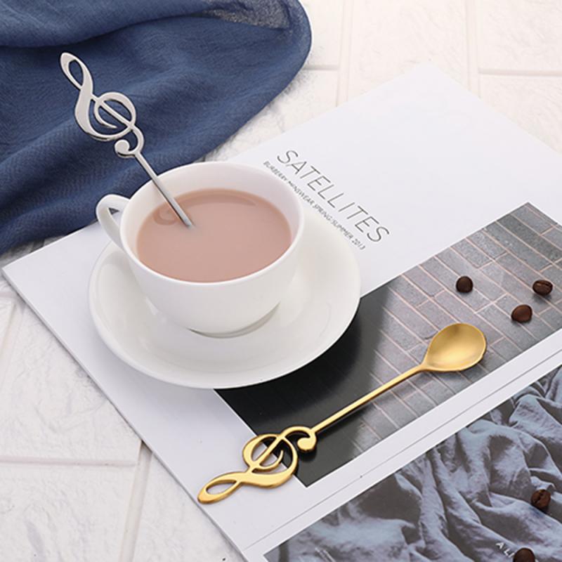 1Pcs Stainless Steel Spoon Musical Notes Coffee Spoon Ice Cream Dessert Tea Spoon Stirring Spoon Tableware Kichen Accessories